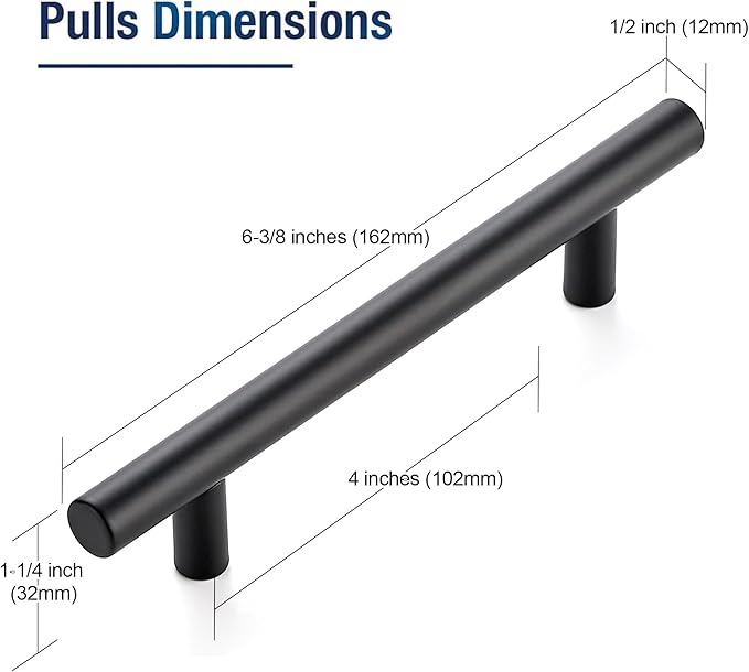JOY DECOR 45 Pack 6-3/8 Inch Cabinet Pulls Kitchen Cabinet Handles with 4 Inch Hole Center Matte Black Cabinet Hardware Stainless Steel Kitchen Drawer Pulls for Cabinets Cupboard, 102mm Hole Centers