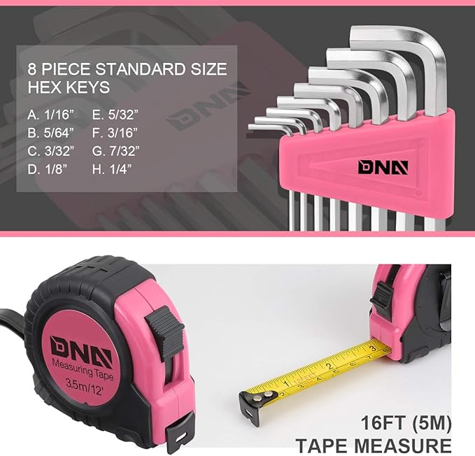 DNA MOTORING Pink 46 PCs Home Tool Set Electonic Repair Precision Screwdriver Voltage Tester Hammer Plier DIY Kit (TOOLS-00014)