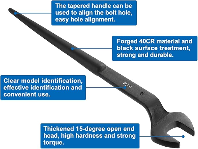 HARFINGTON Single Open End Spanner Wrench 1-1/8-inch 15 Degree Angle Single Open End SAE Construction Spanner Wrenches with 60째Offset Handle for Automotive Mechanical Maintenance