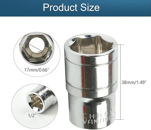 Utoolmart 1/2-Inch Drive 17mm 6-Point Shallow Socket, Metric, Cr-V Chrome-vanadium