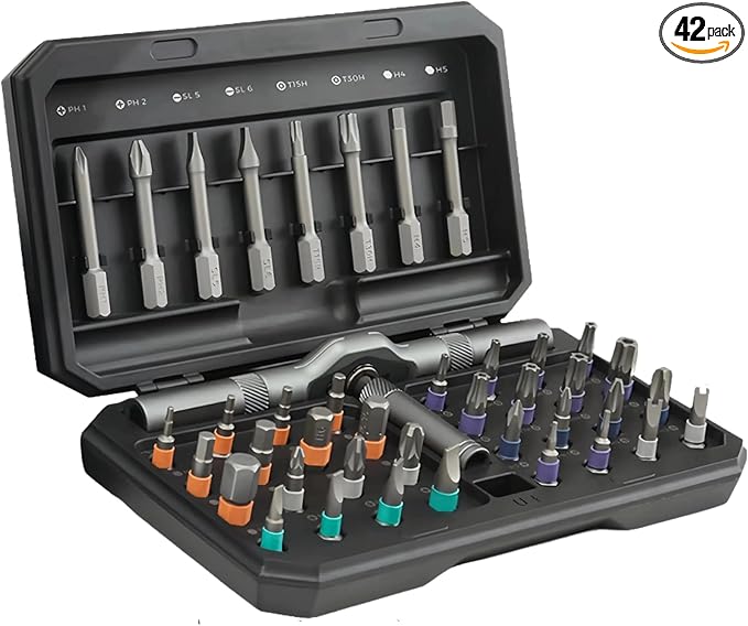 42 piece magnetic screw set, portable screwdriver set, DIY multi head ratchet screwdriver set maintenance tool, suitable for computers, glasses, bicycles, doorbells, furniture (black)