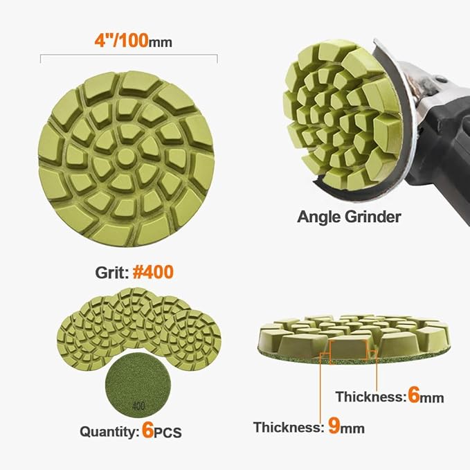 Diamond Concrete Polishing Pads - BRSCHNITT 6pcs 4 inch Grit#400 Resin Bond Renew Pads Beton Floor Renew Reparing Disk