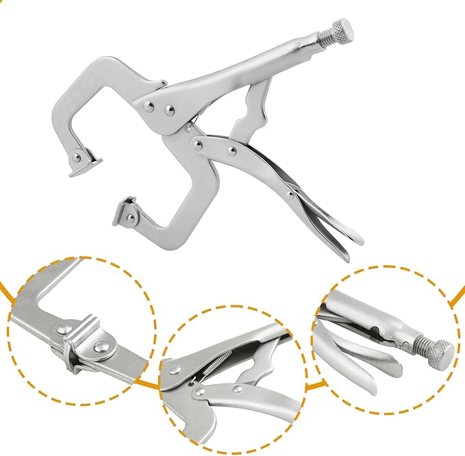 4 Pack 11 & 6 Inch C Clamp Locking Pliers with Swivel Pads, Heavy Duty C Clamp Welding Pliers for Woodworking and Home Improvement