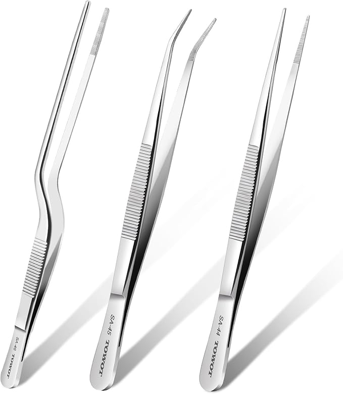 TOWOT 3PCS Stainless Steel Tweezers Set, Craft Tweezers with Serrated Tip, Multipurpose for Stamp, Jewelry, Hobby, Crafts, Industrial, Electronic