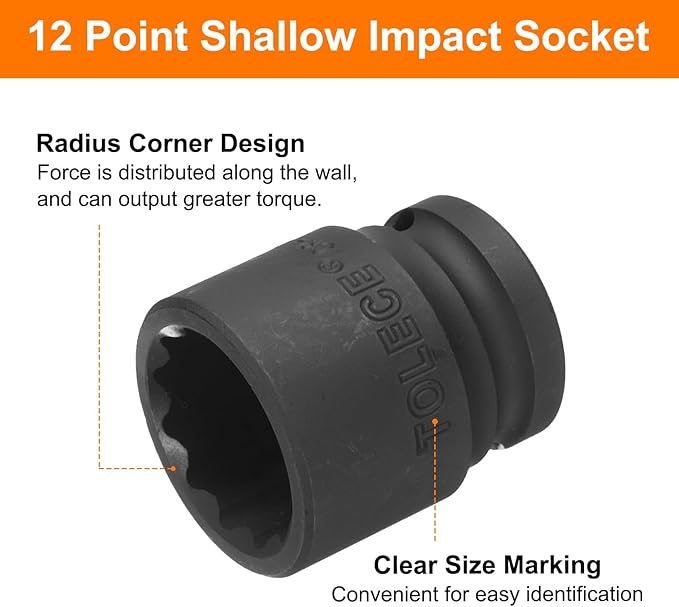 uxcell 1/2" Drive x 23mm Shallow Impact Socket 12-Point Metric CR-MO Steel Nut Impact Grade Socket for Auto Repair