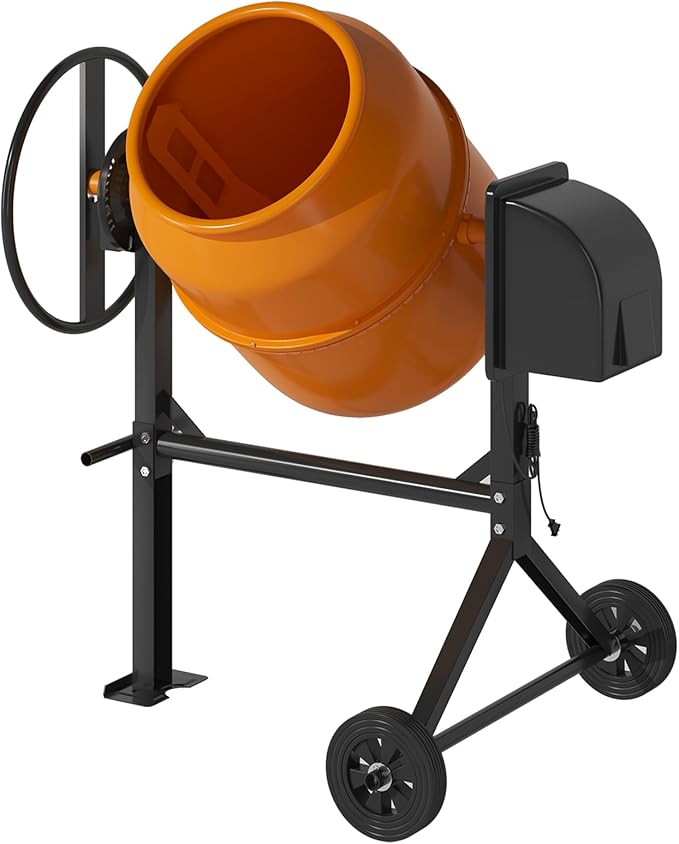 4.5 Cu.Ft. Electric Cement Mixer, 105L Dumb Portable Concrete Mixer with wheel&Stand,120V Mortar For Concreat,Mortar,Feeds and Seeds, Orange