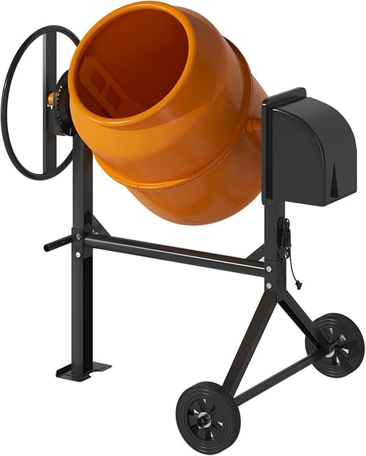 4.5 Cu.Ft. Electric Cement Mixer, 105L Dumb Portable Concrete Mixer with wheel&Stand,120V Mortar For Concreat,Mortar,Feeds and Seeds, Orange