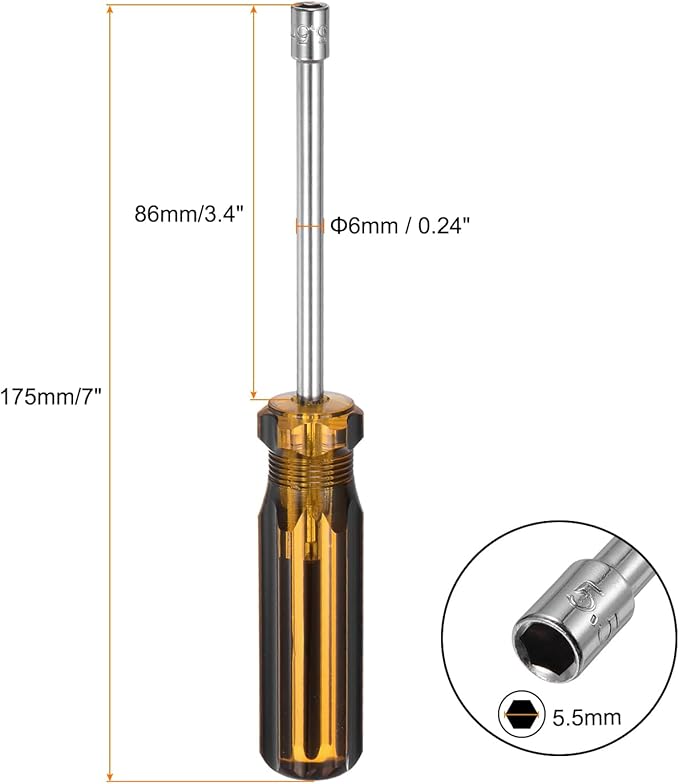 HARFINGTON Metric Hex Nut Screwdriver 5.5mm Carbon Steel Ergonomic PVC Grip Non-Magnetic Socket Wrench Screwdriver Hand Tool for Automotive Maintenance Home Improvement.