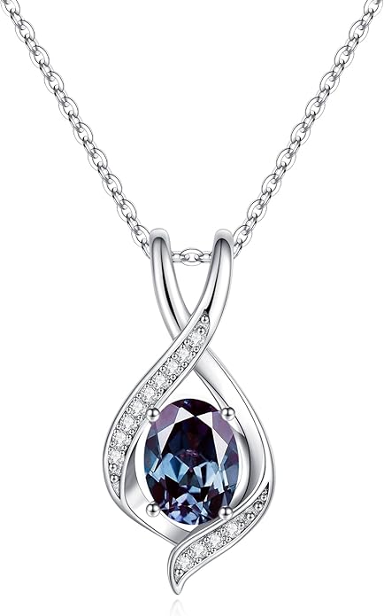 SMILEST Oval Sparkle Birthstone Pendant Necklace, 925 Sterling Silver Gemstone Pendant Anniversary Birthday Gifts for Women Wife Girlfriend Mom Grandma Birthstone Necklace for Women Jewelry Gifts