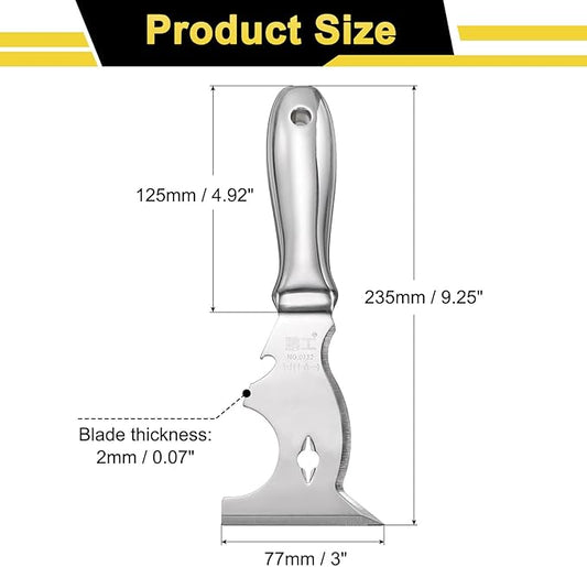 uxcell 10-In-1 Paint Scraper 3" Stainless Steel One Piece Multi-Use Putty Knife Painter Tool Drywall Repair Mud Knife for Removing Cement Wallpaper Mud Adhesive Taping with Hammer End