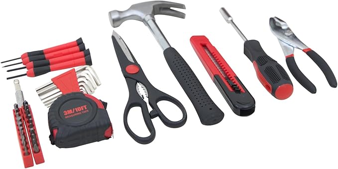 39-Piece Household Tools Kit Essential Home Repair Set with Plastic Toolbox Ideal for College Students, Home Use & More