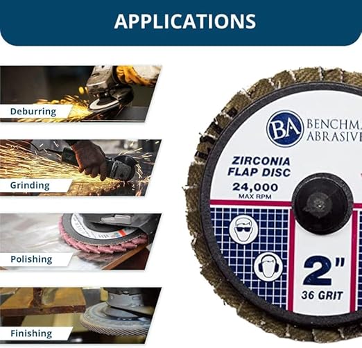 Benchmark Abrasives 2" Quick Change Zirconia Flap Disc Grinding Wheel with Male R-Type Back Design - Cleaning Finishing Deburring of Irregular Surfaces - for Die Grinder & More (10 Pack), 60 Grit