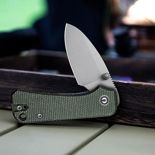 CIVIVI Baby Banter Pocket Knife for EDC, Ben Petersen Folding Knife with 2.34 in Nitro V Blade Green Micarta Handle, Titanium Thumb Stud Opener C19068SB-1(Green)
