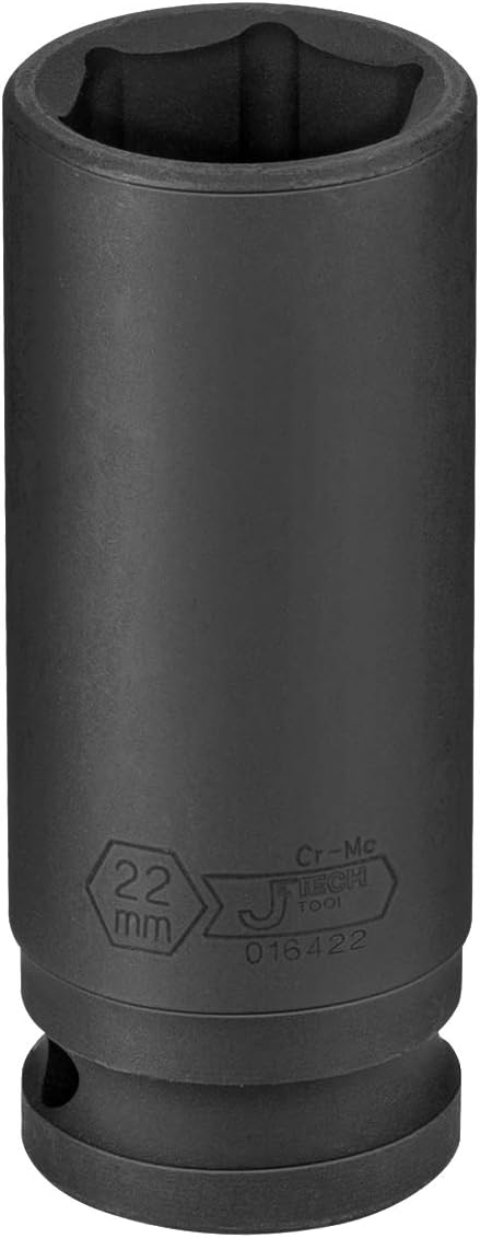 Jetech 1/2-Inch Drive 22mm Deep Impact Socket with 6-Point Design, Heat-Treated Chrome Molybdenum Alloy Steel, Metric