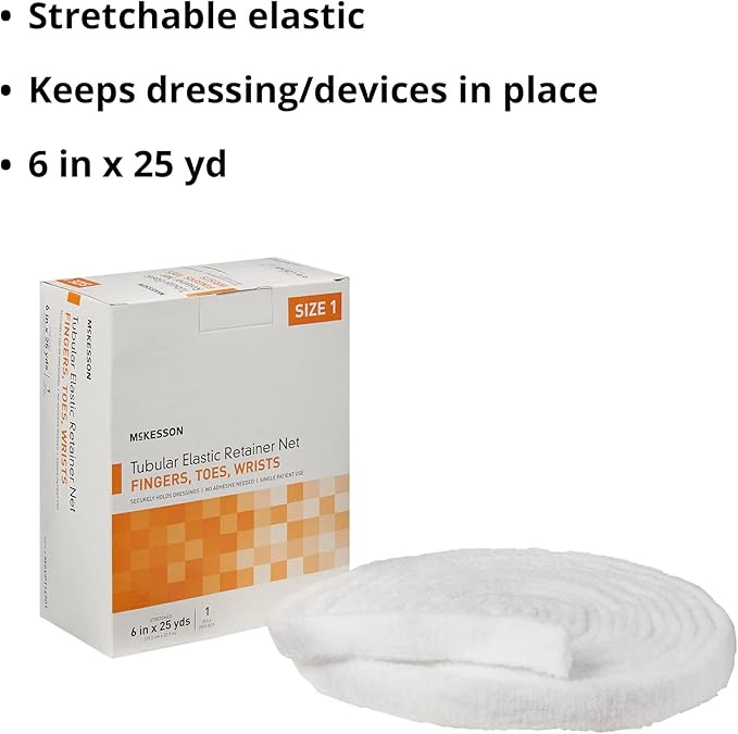 McKesson Tubular Elastic Retainer Net Dressing, Non-Sterile, Finger, Toes, Wrist, Size 1, 6 in x 25 yd, 1 Count, 1 Pack