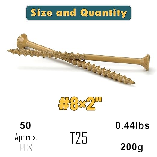 WELLOCKS Deck Screws, Wood Screws, Tan, Superior Rust Resistant, Epoxy Coated, Above 1000 Hour Salt Spray Coating T25 Torx Star Bit Included for Outdoor Wood Fence (Trial Size 0.44LBS, #8횞2")