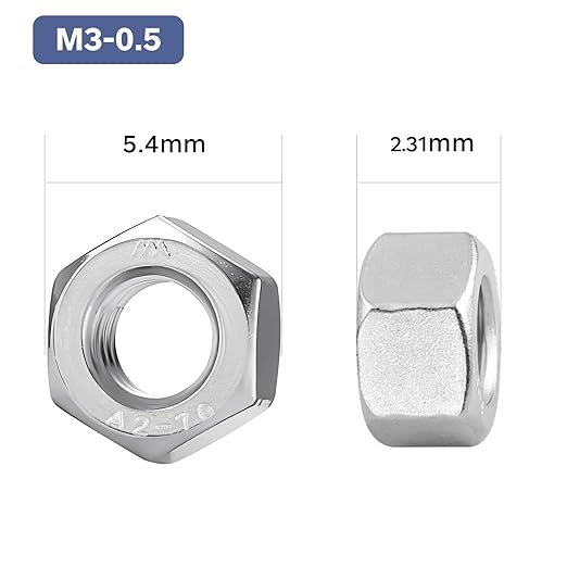 300 Pack M3-0.5 Hex Nuts, Stainless Steel 304 (18-8) Hex Nut, M3 Nuts Standard Metric Coarse Thread Hex Machine Screw Nuts