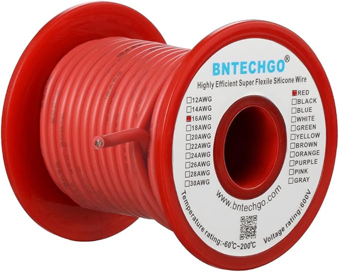 BNTECHGO 16 Gauge Silicone Wire Spool 50 ft Red Flexible 16 AWG Stranded Tinned Copper Wire
