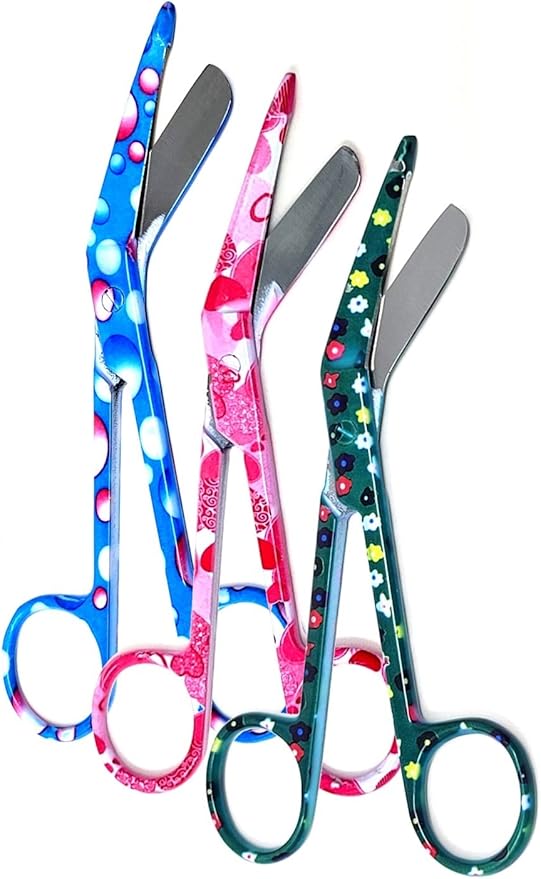 Set of 3 Assorted Pattern Nurse Doctor EMT Lister Bandage Scissors 5.5" (14cm), Stainless Steel, Premium Quality-Ideal Gift (PK2)