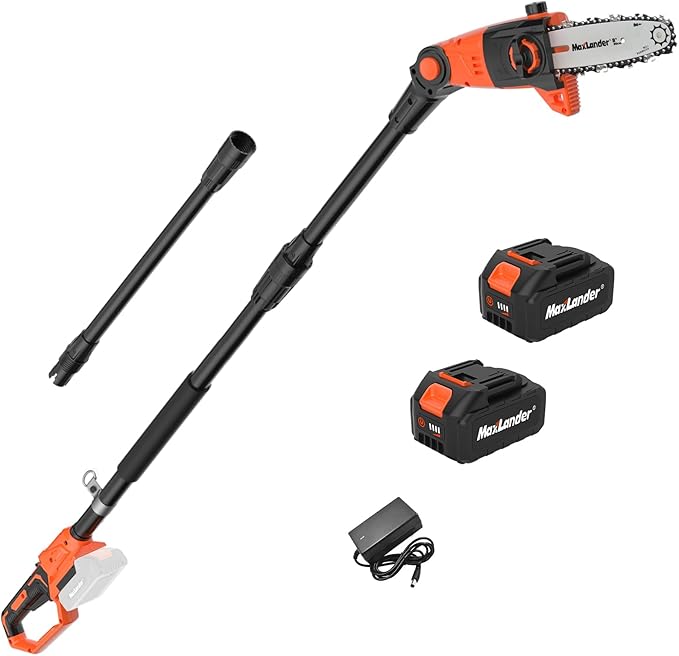 8 Inch Cordless Pole Saws, 20V Electric Pole Saw for Tree Trimming with 2 x 3.0Ah Battery & Charger, 16ft/s Cutting Speed Auto Oiling Multi-Angle Pole Chainsaw,15-Feet Maximum Adjustable Reach