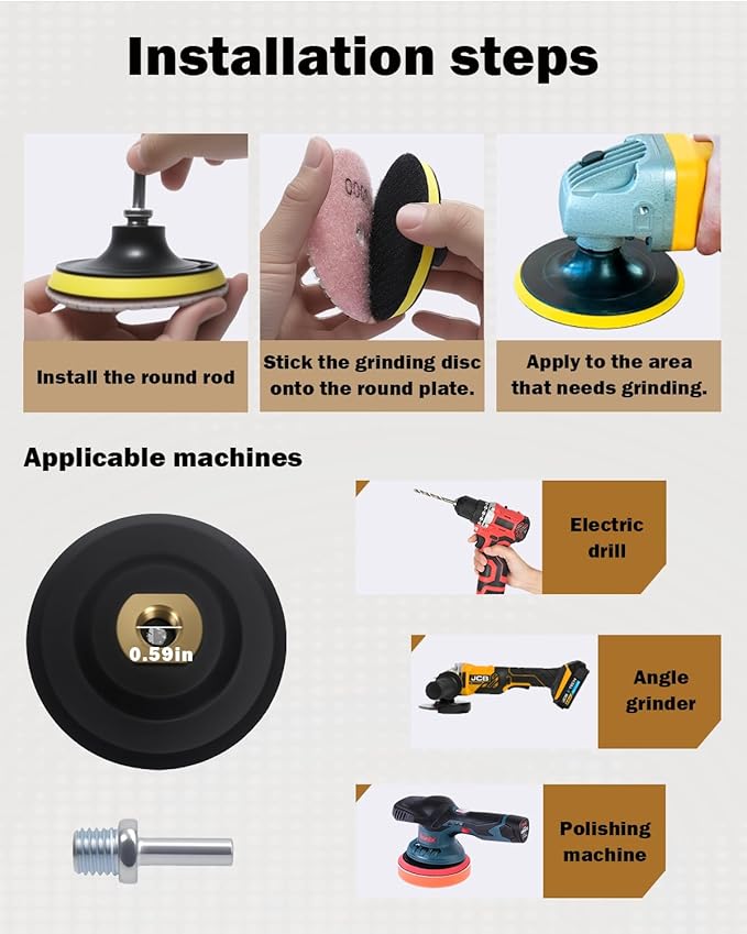 19 Pcs Stone Polishing Kit, 50#-3000# 4 Inch Concrete Polishing Pads for Grinder, Polisher Pads Kit with Metal Rod, Rubber Adhesive Disc, Polished Sponge Ball, Goggles, Gloves