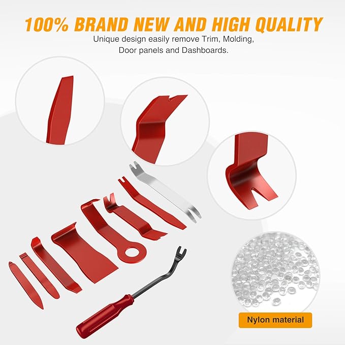 GOOACC 9PCS Auto Trim Removal Tool Kit No-Scratch Tool Kit for Car Audio Das Window Molding Fastener Remover Tool Kit-Red