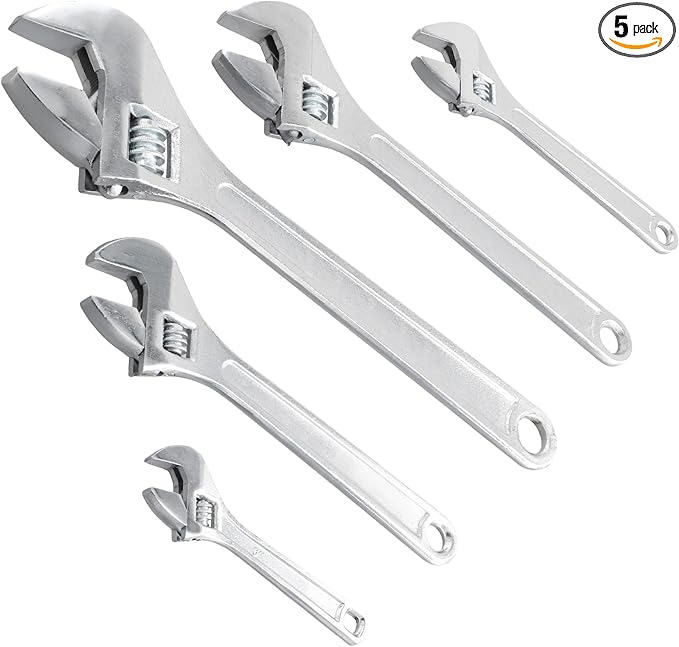 HOIGON Set of 5 Adjustable Wrench, 6 8 10 12 15 Inch Heavy Duty Crescent Wrenches with Wide Jaw and Ergonomic Handle for Machine Maintenance