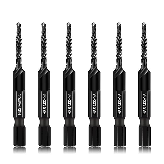 DKIBBITH 6 Packs M3 Combination Drill & Taps Bit Set, Screw Tapping Threading Tools in Size M3*0.5 with Anti-Rust Black Coating, 1/4" Hex Shank and Storage Case