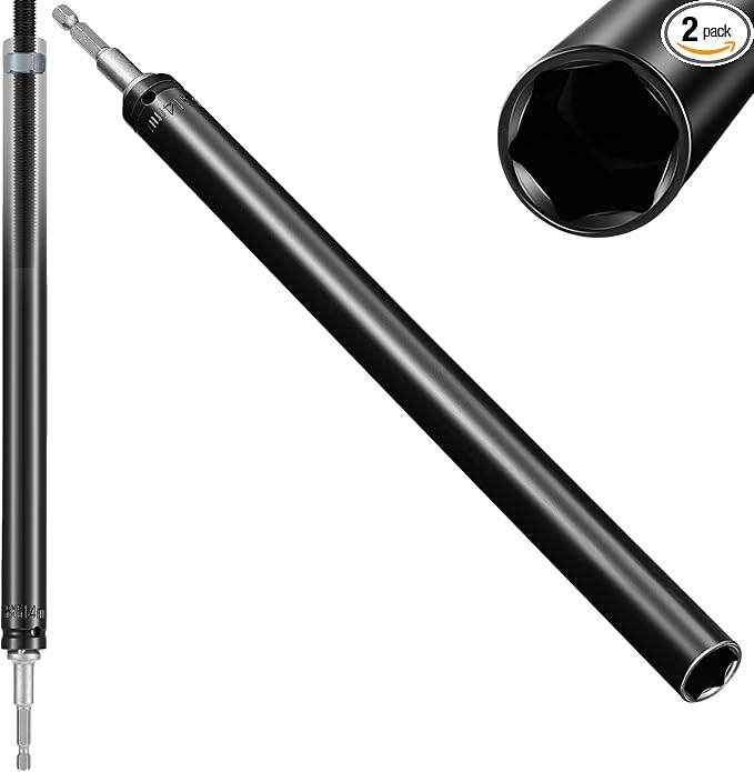 Blulu 9/16"(14mm) Power Nut Driver, Nut Runner Hollow Socket with 1/4" Hex Shank, Fit Long Bolts and Ductwork for Overhead Fastening Applications Operations(2 Packs,10 Inch)
