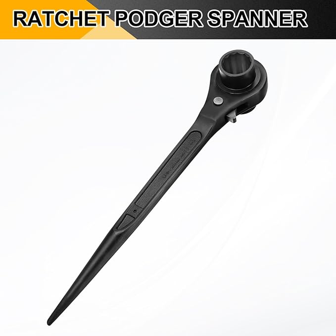 HARFINGTON Scaffolding Podger Ratchet Wrench 32mm x 34mm CR-V 12 Point Double Ended Socket Ratcheting Podger Scaffold Spud Spanner Tool for Auto Repair Mechanical Maintenance, Black
