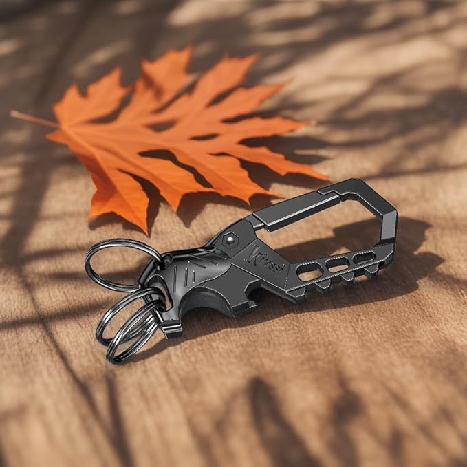 Heavy duty metal keychains, Carabiner clip Car key chains,Fashion family keychain bottle opener and 3 Key Rings suitable for men and women.（Black-1pcs）