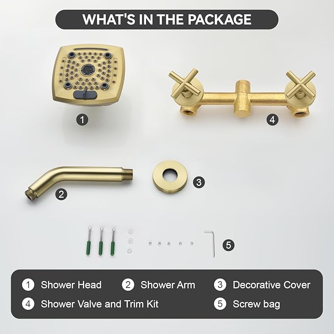 2 Handle Shower Faucet Set 6-Spray Shower Head and Handle Set Shower Trim Kit with Rough-in Valve Bathroom Shower Faucet Valve Trim Kit Brushed Gold