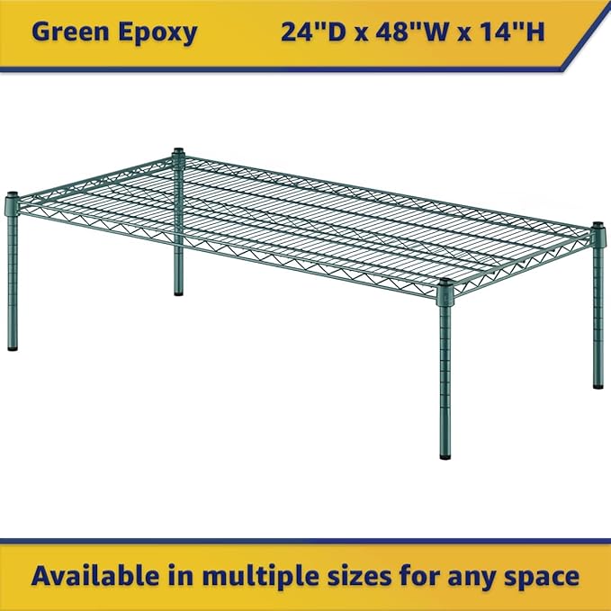 24" x 48" x 14" Green Epoxy Wire Storage Shelf, Dunnage Rack, Commercial 1 Tier Small Shelf