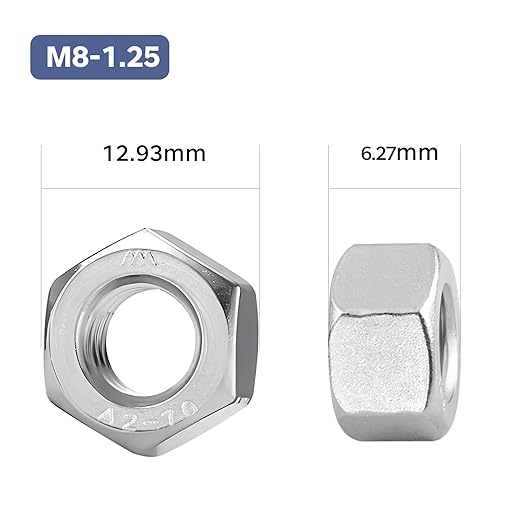 50 Pack M8-1.25 Hex Nuts, Stainless Steel 304 (18-8) Hex Nut, M8 Nuts Standard Metric Coarse Thread Hex Machine Screw Nuts