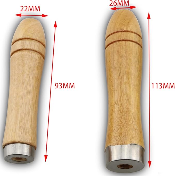 ZCZQC 4pcs Wooden File Handles with Strong Metal Collars - 2pcs Medium Handles for 6"-8" Files and 2pcs Large Handles for 10"-12" Files