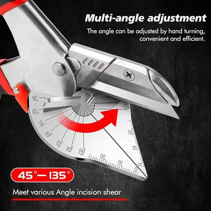 Multi Angle Miter Shear Cutter, Adjustable at 45 to 135 Degree Angle Scissors Hand Tools for Cutting Soft Wood, Plastic, PVC and More, with Replacement Blades(black)