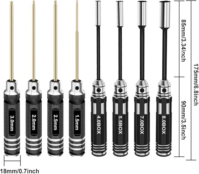RC Hex Driver Set Tools Kit - 8pcs Titanium Allen Screwdriver 1.5mm-8.0mm for Car, Quadcopter, Drone, Boat
