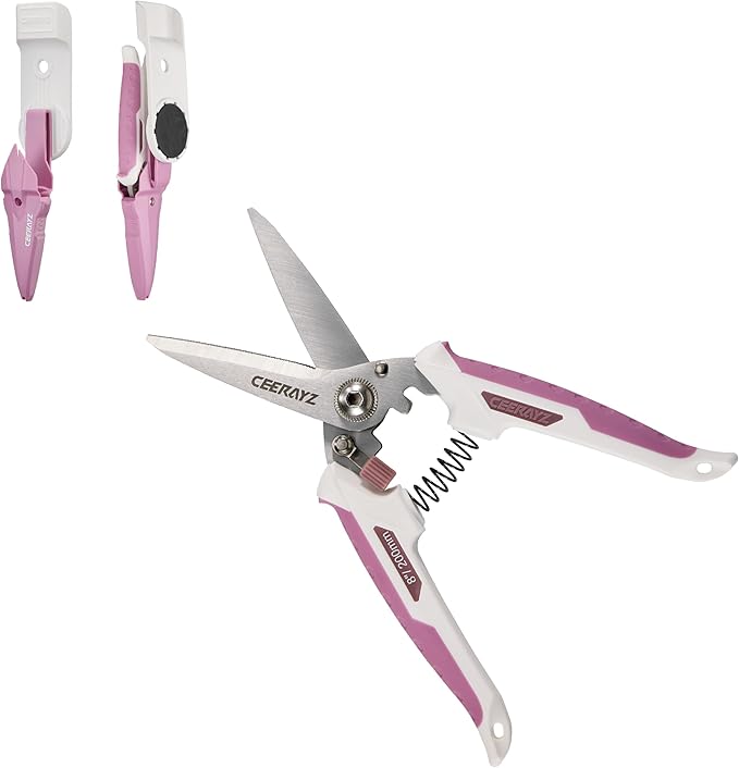 8" Scissors All Purpose, Heavy Duty, Multipurpose, for DIY Projects, Office, Production Lines, Pruning, with Protective Sheath and Magnetic Holder (White/Pink)