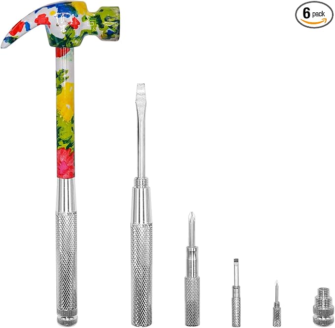 YOUMI 6 in 1 Floral hammer with screwdriver tool package, anti-corrosion and anti-rust hammer,including Phillips and flat screwdriver,the best gift for Christmas, Birthday, Valentine's Day (pink)