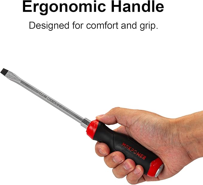 MAXPOWER Strike Cap Go Through Screwdriver Slotted 0.3 x 5.9 Inches, Cr-V Steel Flat-Head Magnetic Tip, Ergonomic Soft Grip TPR Handle