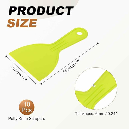 HARFINGTON 10pcs Putty Knife Scraper 4" Width Flexible Plastic Putty Knife Paint Scraper Tool for Taping Drywall Spreading Painting Wall Scratching Yellow