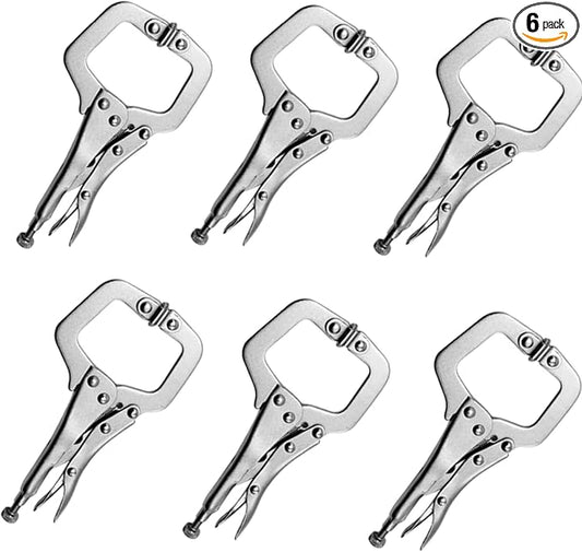 6 Inch C Clamp Locking, 6Pcs Heavy Duty Welding Clamps Pliers Set Vise Grip Clamps with Swivel Pad for Electrician Maintenance, Wood Working, Welding and Craftsmen Home Workshop