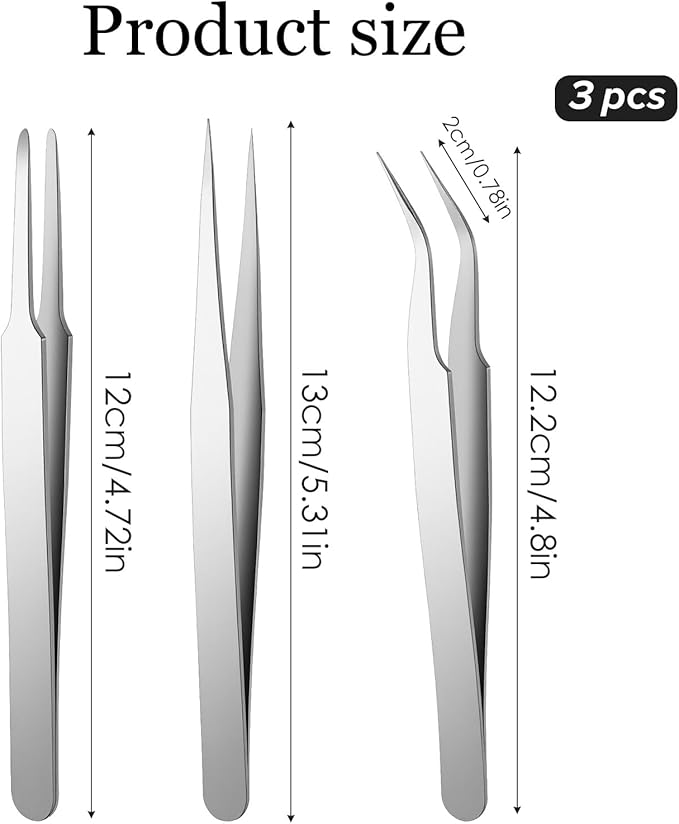 3PCS Precision Tweezers Set, Anti-Static Stainless Steel of Tweezers Set Sliver Industrial Tweezer Model Hobby Making Tools for Electronics Industrial Laboratory Work Model Craft Jewelry Making
