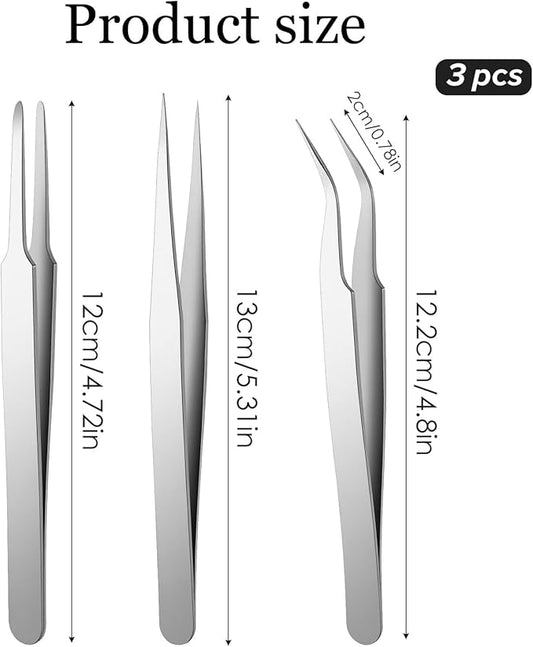 3PCS Precision Tweezers Set, Anti-Static Stainless Steel of Tweezers Set Sliver Industrial Tweezer Model Hobby Making Tools for Electronics Industrial Laboratory Work Model Craft Jewelry Making