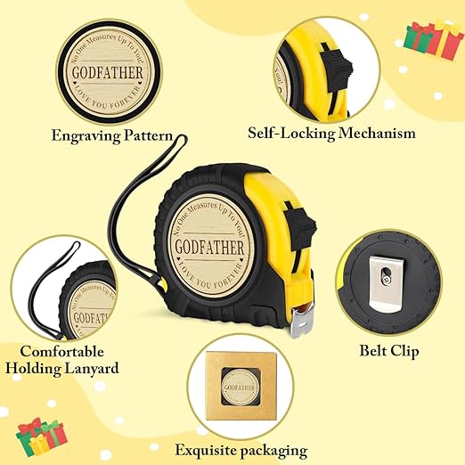 Fathers Day Christmas Birthday Gift for Godfather Engraved Tape Measure 25 FT Tool Woodworker Carpenter Gifts for Handicraft Enthusiasts Godfathers
