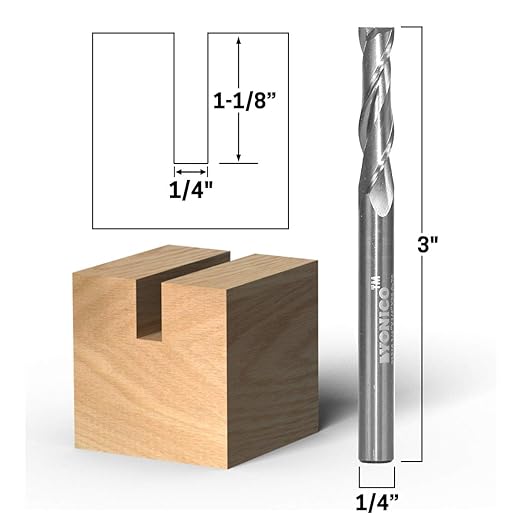 YONICO Upcut Router Bits Spiral 2 Flute Solid Carbide CNC End Mill 1/4-Inch Dia. 1/4-Inch Shank 31216-SC