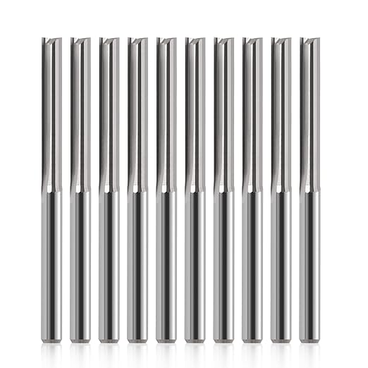 HOZLY CNC Router Bits 1/8 Straight Router Bit 1/8 Shank Straight Flute Carbide End Mill Cutter 2-Flute Milling Tungsten Steel 22mm CEL/45mm OAL for Woodworking 10 Pack (1/8 Cutting Dia)