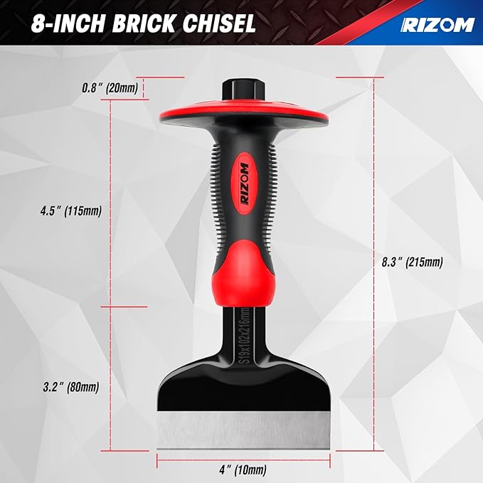 Rizom 8-Inch Rock Chisel, Ston Chisel with Hand Protection, Heavy Duty Masonry Chisel for Carving Scaling Breaking Hounding