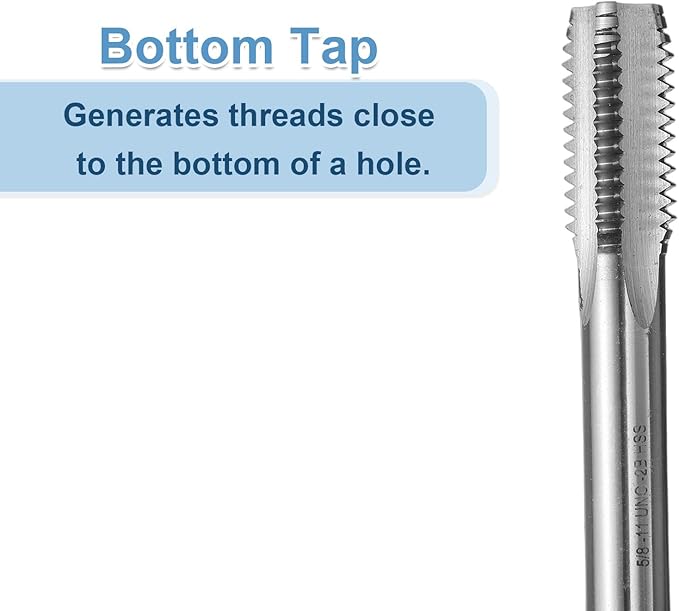 uxcell Hand Bottom Tap 5/8-11 UNC 2B Thread Bottoming Style Threading Taps High Speed Steel HSS6542 Straight Flutes Screw Tapping Tool