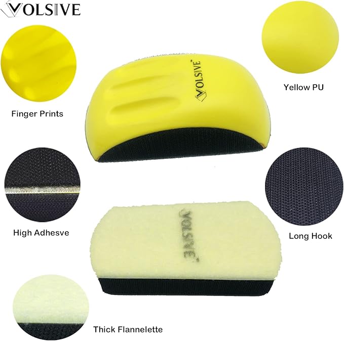 VOLSIVE 6 Inch Hand Sanding Blocks Rectangle and Mouse-Shaped Hook for Woodworking Hook Backing Sandpaper Holder for Furniture （5 Packs）